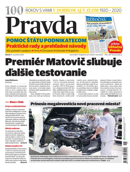 E-magazín Denník Pravda 10. 11. 2020 - OUR MEDIA SR a. s.