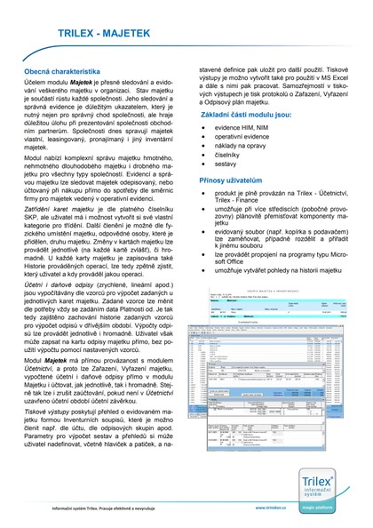 IS Trilex modul Majetek
