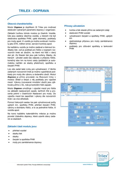 IS Trilex modul Doprava