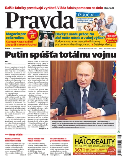 E-magazín Denník Pravda 22. 9. 2022 - OUR MEDIA SR a. s.