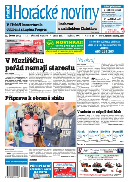 E-magazín Horácké Noviny pátek 27.2.2015 č. 17 - Horácké noviny