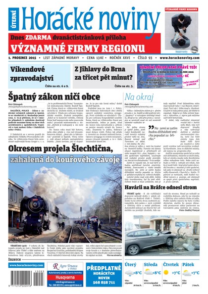 E-magazín Horácké Noviny Úterý 1.12.2015 č. 93 - Horácké noviny