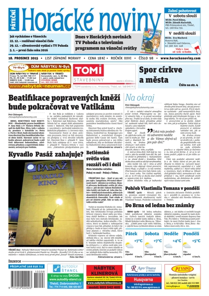 E-magazín Horácké Noviny Pátek 18.12.2015 č. 98 - Horácké noviny