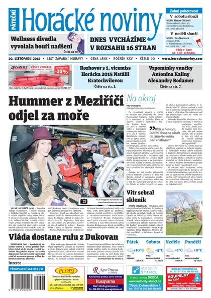 E-magazín Horácké Noviny Pátek 20.11.2015 č. 90 - Horácké noviny