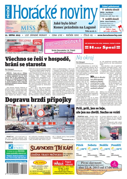 E-magazín Horácké Noviny Pátek 21.8.2015 č. 65 - Horácké noviny