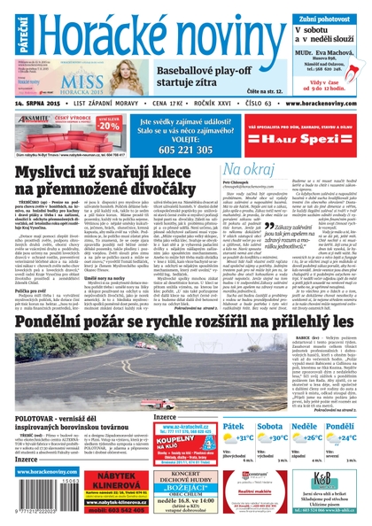 E-magazín Horácké Noviny Pátek 14.8.2015 č.63  - Horácké noviny