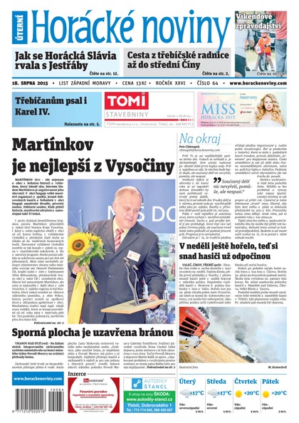 E-magazín Horácké Noviny Úterý 18.8.2015 č. 64 - Horácké noviny