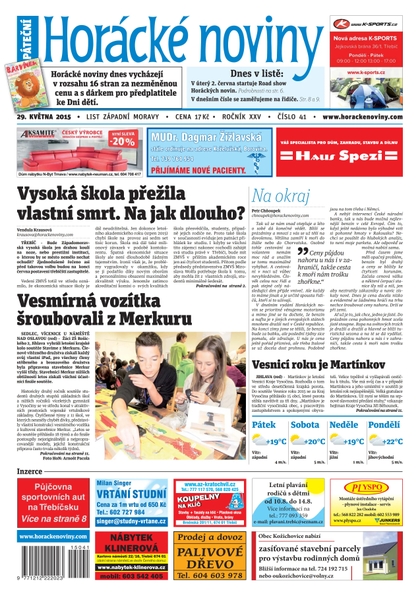 E-magazín Horácké Noviny pátek 29.5.2015 č. 41 - Horácké noviny