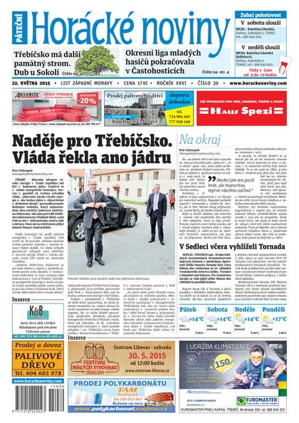 E-magazín Horácké Noviny pátek 22.5.2015 č. 39 - Horácké noviny
