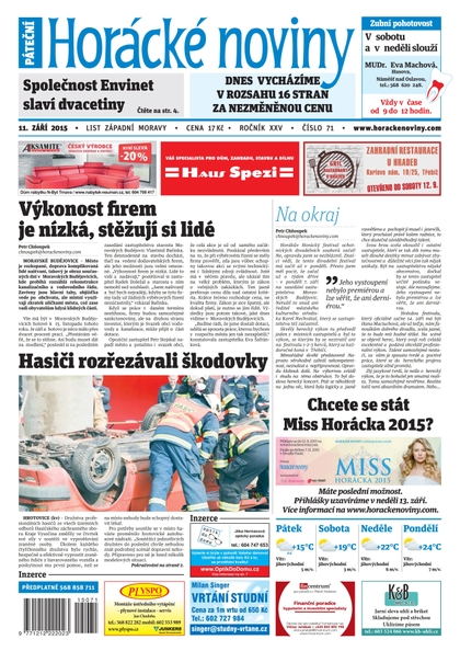 E-magazín Horácké Noviny Pátek 11.9.2015 č. 71 - Horácké noviny