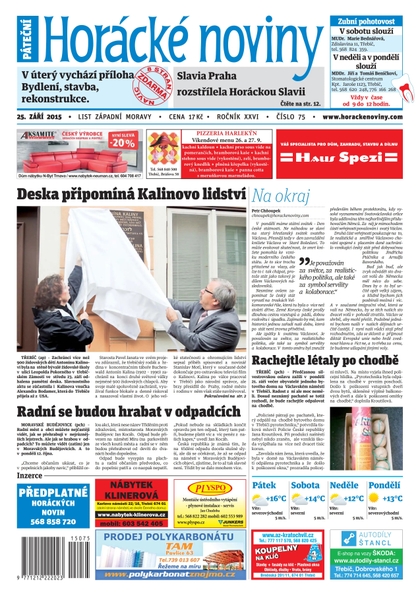 E-magazín Horácké Noviny Pátek 25.9.2015 č. 75 - Horácké noviny