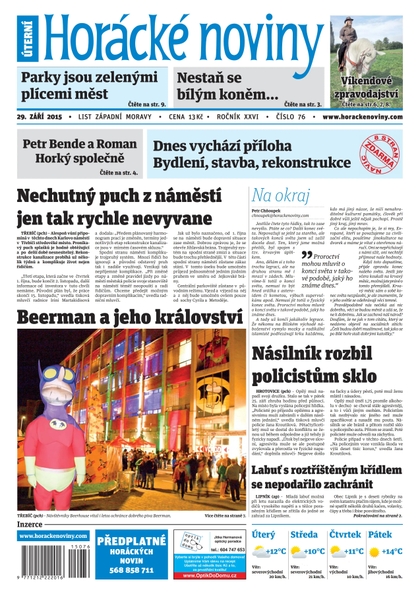 E-magazín Horácké Noviny Úterý 29.9.2015 č. 76 - Horácké noviny