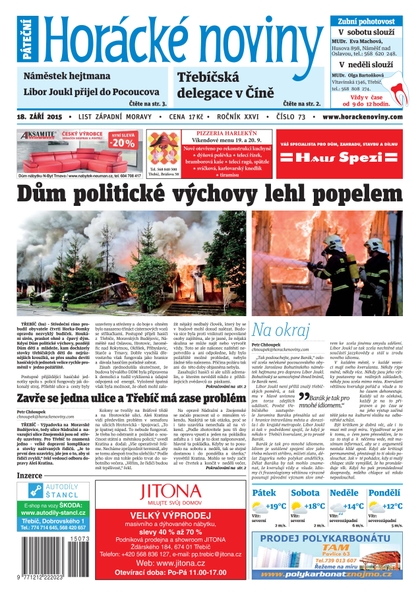 E-magazín Horácké Noviny Pátek 18.9.2015 č.73  - Horácké noviny