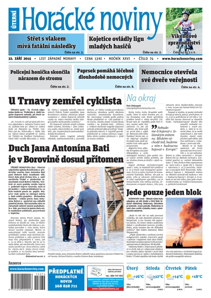 E-magazín Horácké Noviny Úterý 22.9.2015 č. 74  - Horácké noviny
