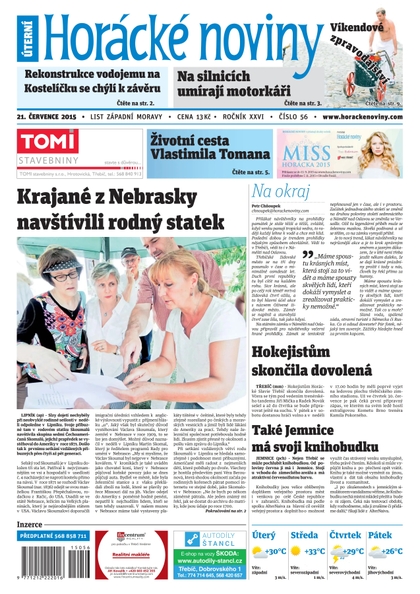 E-magazín Horácké Noviny Úterý 21.7.2015 č. 56 - Horácké noviny