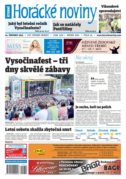 E-magazín Horácké Noviny úterý 14.7.2015 č.54 - Horácké noviny