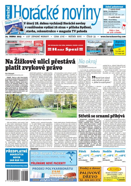 E-magazín Horácké Noviny pátek 24.4.2015 č. 33 - Horácké noviny
