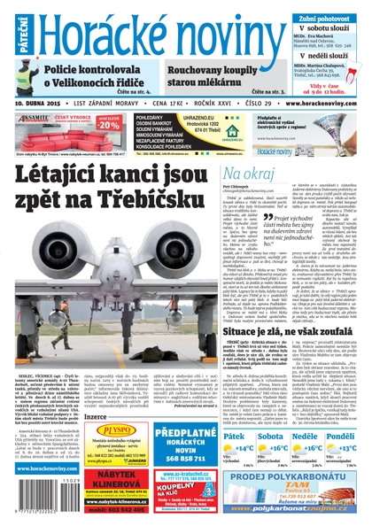 E-magazín Horácké Noviny pátek 10. 4. 2015 č.29 - Horácké noviny