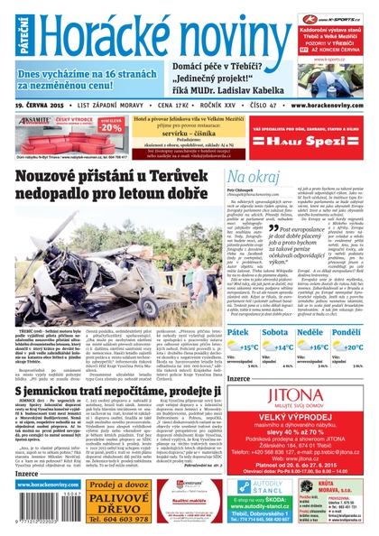 E-magazín Horácké Noviny Pátek 19.6.2015 č. 47 - Horácké noviny