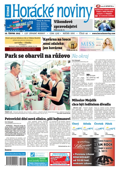 E-magazín Horácké Noviny Úterý 16.6.2015 č. 46 - Horácké noviny