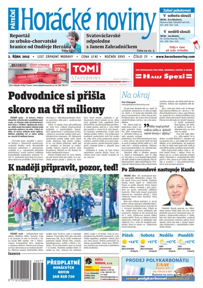 E-magazín Horácké Noviny Pátek 2.10.2015 č. 77 - Horácké noviny