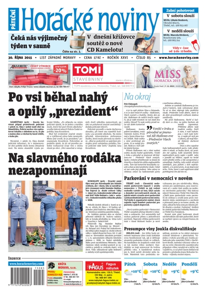 E-magazín Horácké Noviny Pátek 30.10.2015 č. 85 - Horácké noviny