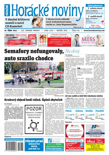 E-magazín Horácké Noviny Pátek 16.10.2015 č. 81 - Horácké noviny