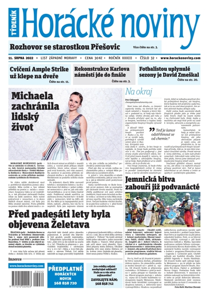 E-magazín Horácké Noviny Čtvrtek 11.8.2022 č. 032 - Horácké noviny
