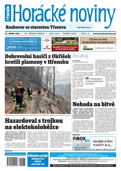 E-magazín Horácké Noviny Čtvrtek 18.8.2022 č. 033 - Horácké noviny