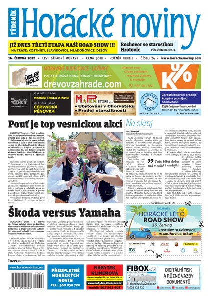 E-magazín Horácké Noviny Čtvrtek 16.6.2022 č. 024  - Horácké noviny