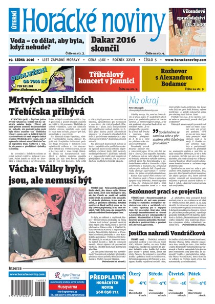 E-magazín Horácké Noviny Úterý 19.1.2016 č. 005 - Horácké noviny