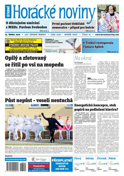 E-magazín Horácké Noviny Úterý 23.2.2016 č. 015 - Horácké noviny