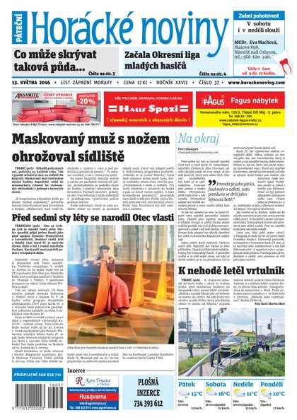 E-magazín Horácké Noviny Pátek 13.5.2016 č.037 - Horácké noviny