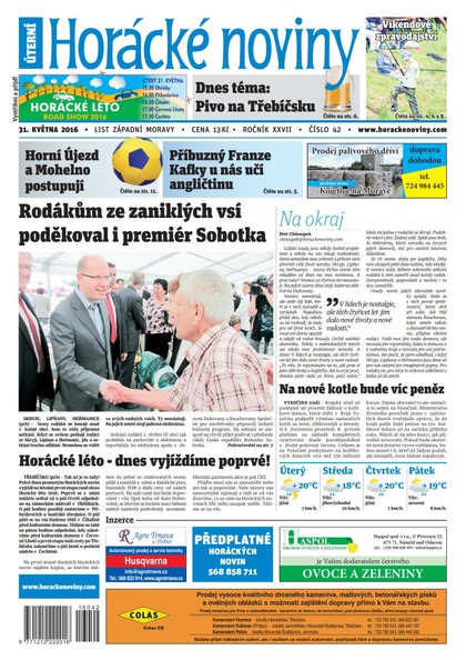 E-magazín Horácké Noviny Úterý 31.5.2016 č. 042 - Horácké noviny