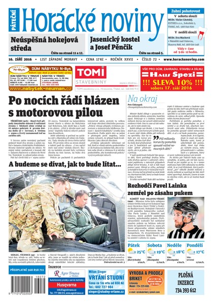 E-magazín Horácké Noviny Pátek 16.9.2016 č. 072 - Horácké noviny