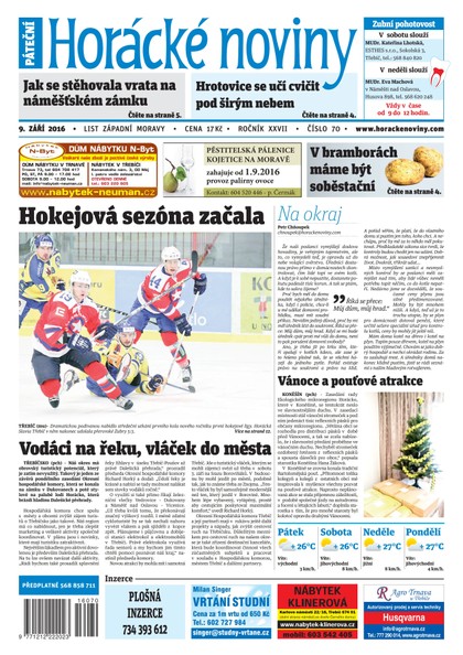E-magazín Horácké Noviny Pátek 9.9.2016 č. 070 - Horácké noviny
