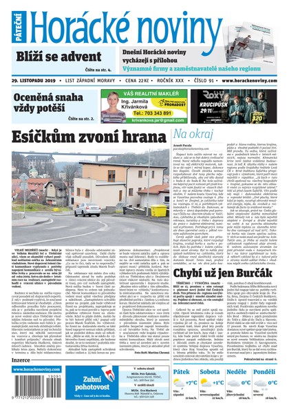 E-magazín Horácké Noviny Pátek 29.11.2019 č. 091 - Horácké noviny