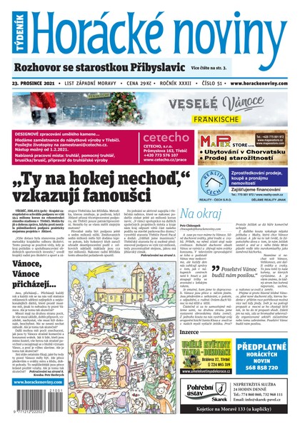 E-magazín Horácké Noviny Čtvrtek 23.12.2021 č. 051 - Horácké noviny