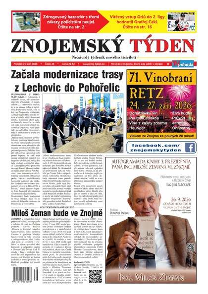 E-magazín Znojemský týden 39/2026 - Znojemský týden